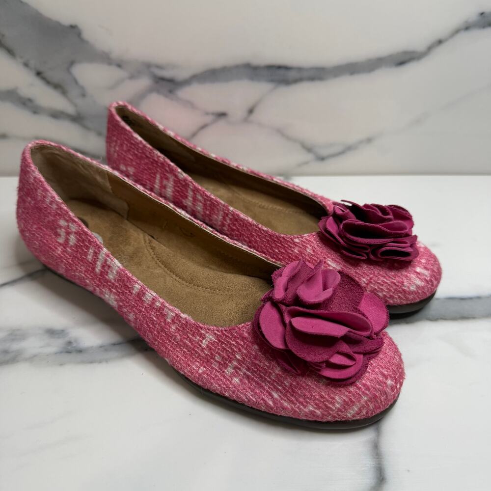 Aerosoles Wmns Pink White Tweed Flower Ballet Flats Sz 8 Comfort Sophisticated